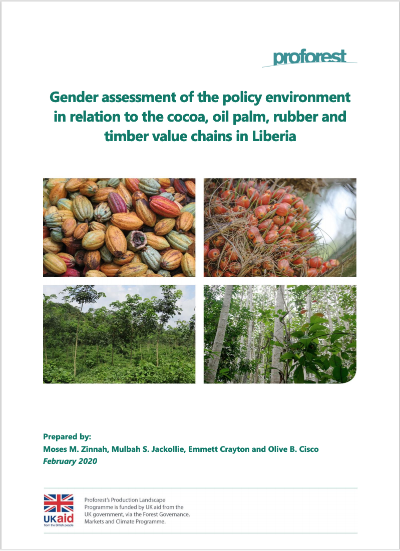 Finalized Gender Assessment of the Policy Environment in Relation to the Cocoa, Oil Palm, Rubber and Timber Value Chains in Liberia