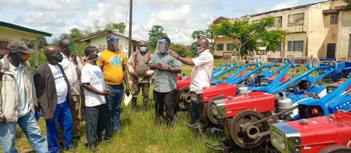 MOA Officials Handing out Machineries to farmers in Voinjama, Lofa County