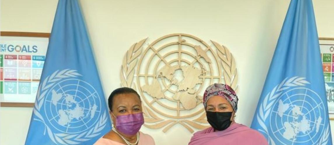 Hon Jeanine M. Cooper being received by UN Deputy Secretary General, H.E. Amina J. Mohammed