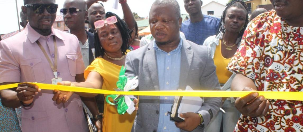 Assistant Minister for Policy and Planning - Hon. Francis Mulbah cuts the sod at World Bank-Funded Vegetable Booth in Paynesville to Enhance Market Access and Support Local Farmers