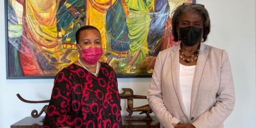 (R-L) US Ambassador to the UN, Linda Thomas Greenfield and Liberia's Agriculture Minister, Hon. Jeannie Milly Cooper